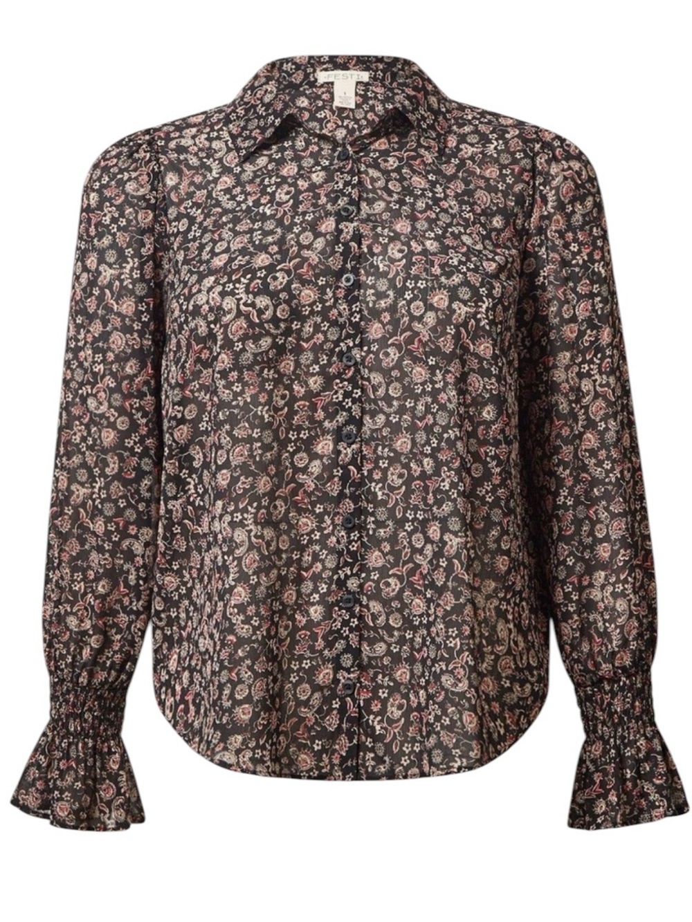 Torrid Festi Chiffon Button Front Puff Sleeve Top Multi Floral Semi Sheer Size 3